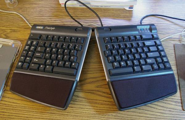 Kinesis Freestyle keyboard with VIP kit on the author's desk