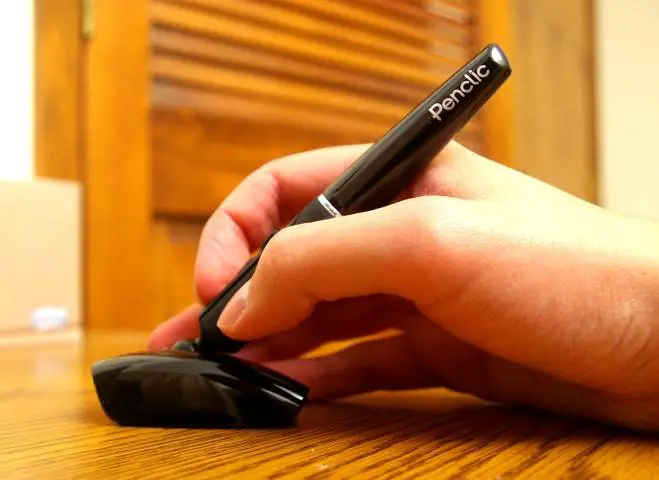The Penclic looks like a stylus, but works on the principle of an optical mouse.